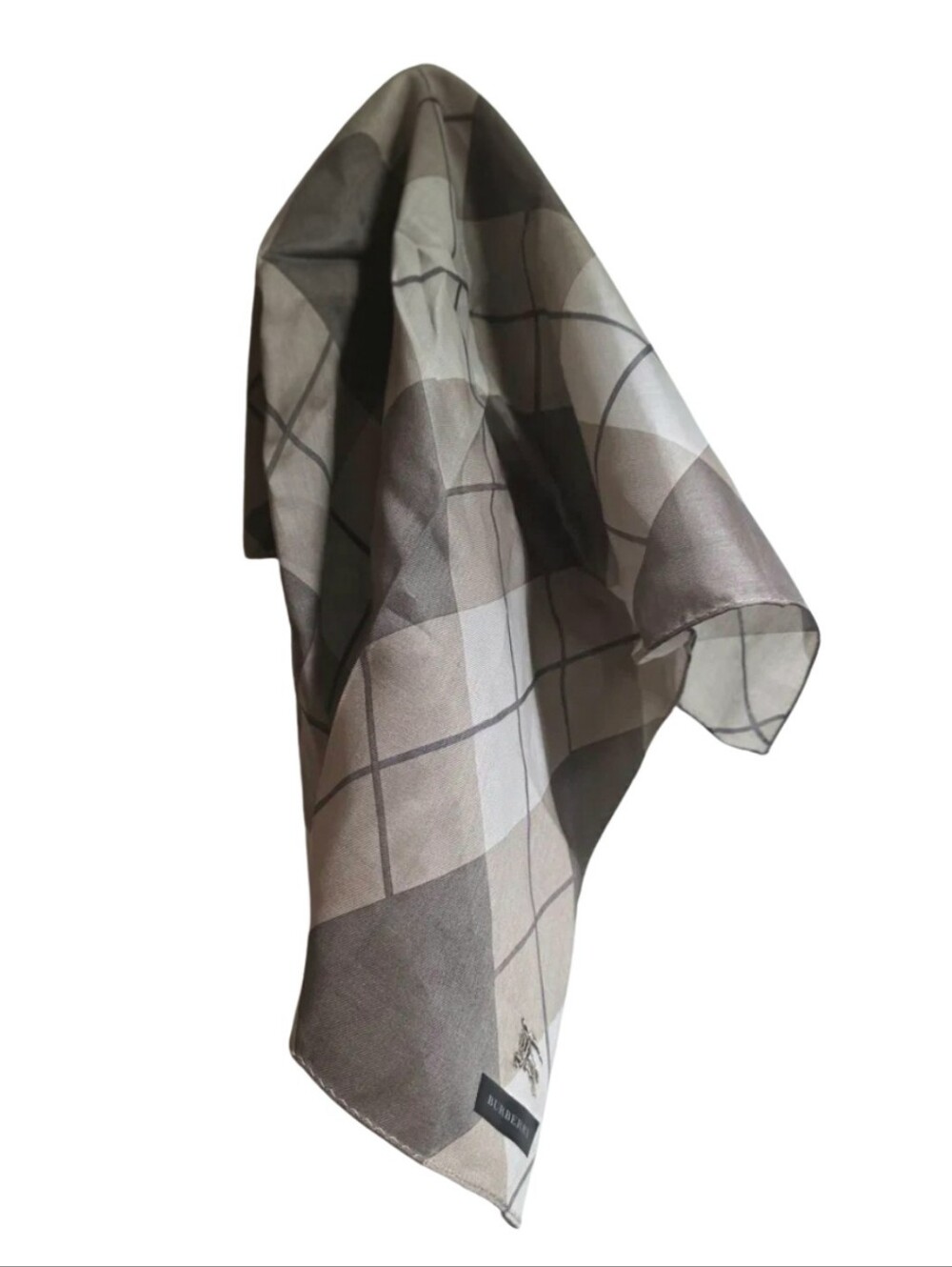 Burberry Cotton Handkerchief Scarf Smoked Check Taupe Grey Japan Pocket Square